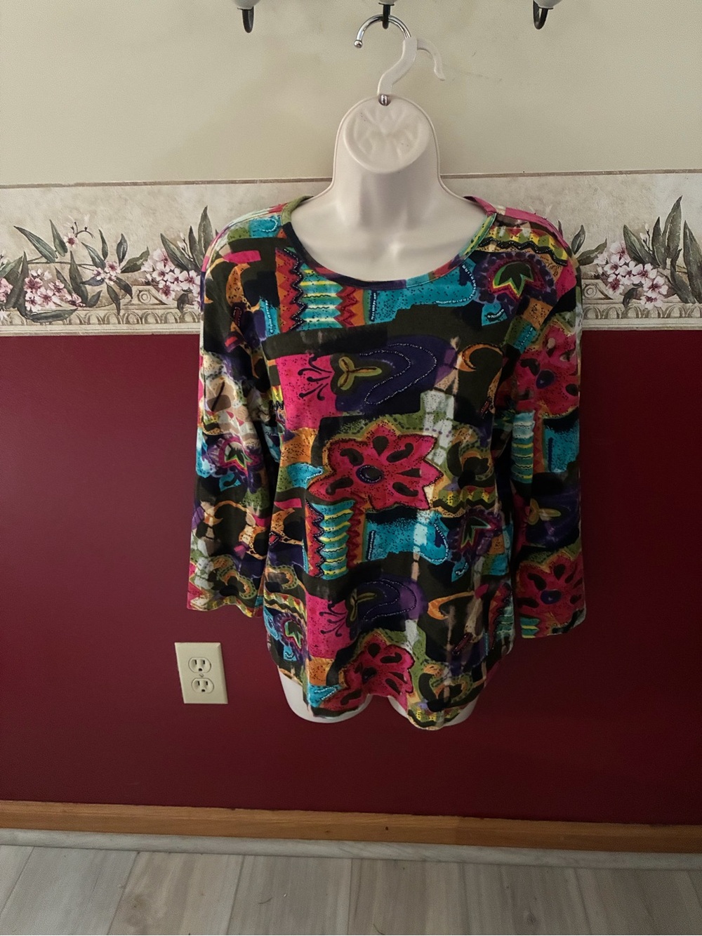 Chico's Multicolor Abstract Print Long Sleeve Top